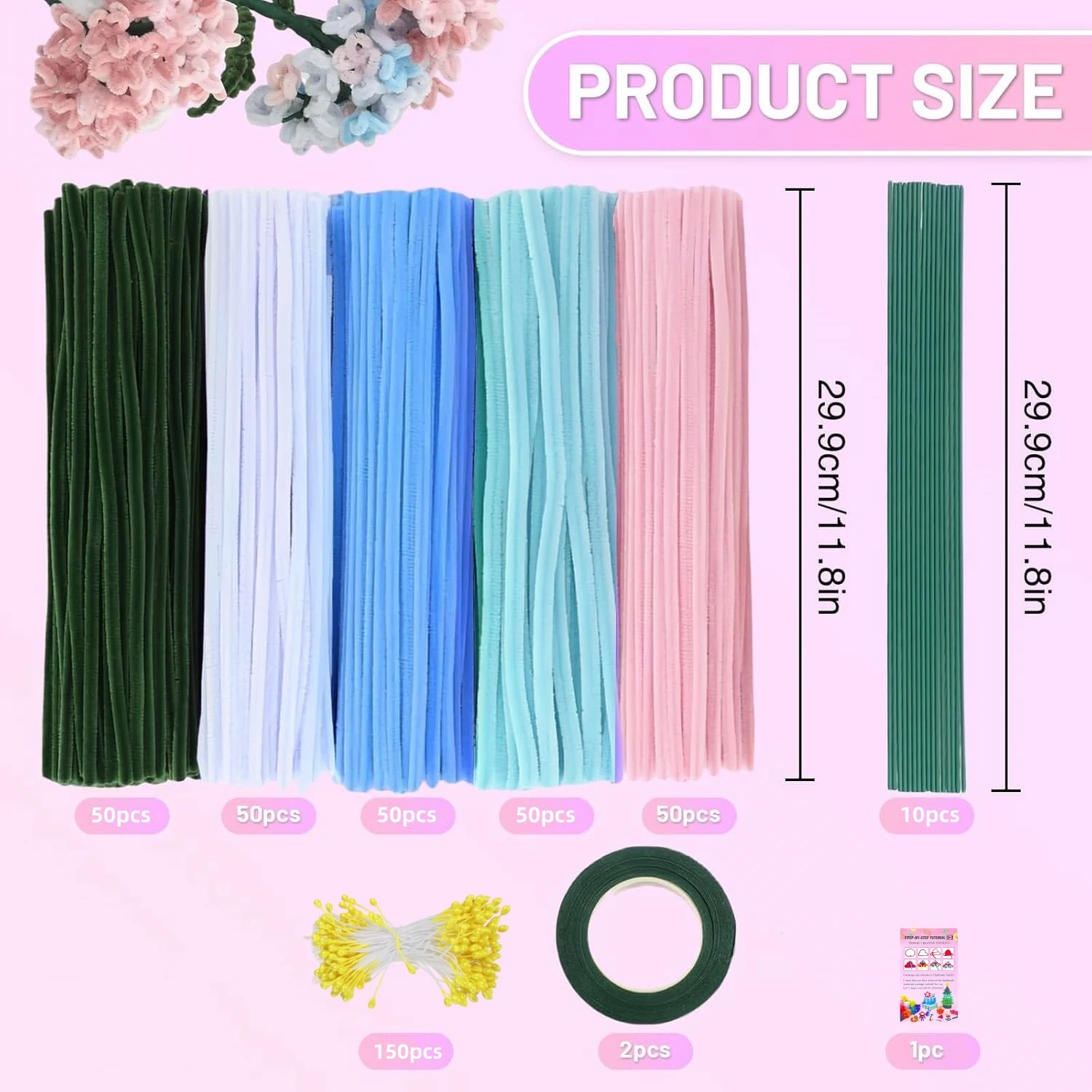 413PCS Pink Blue Pipe Cleaners Craft, Pipe Cleaner Flower Kit, Fuzzy Wire for Arts Craft and Creative DIY Christmas Gifts