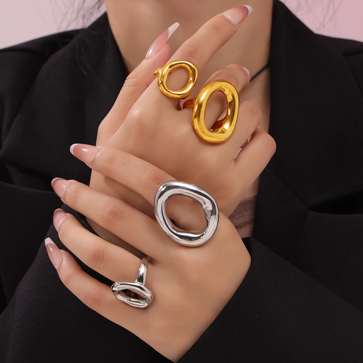 Popular Woman Index Rings Stainless Steel Gold Plated Women Girls Ring Hip Hop Punk Female Luxury Jewelry Accessories