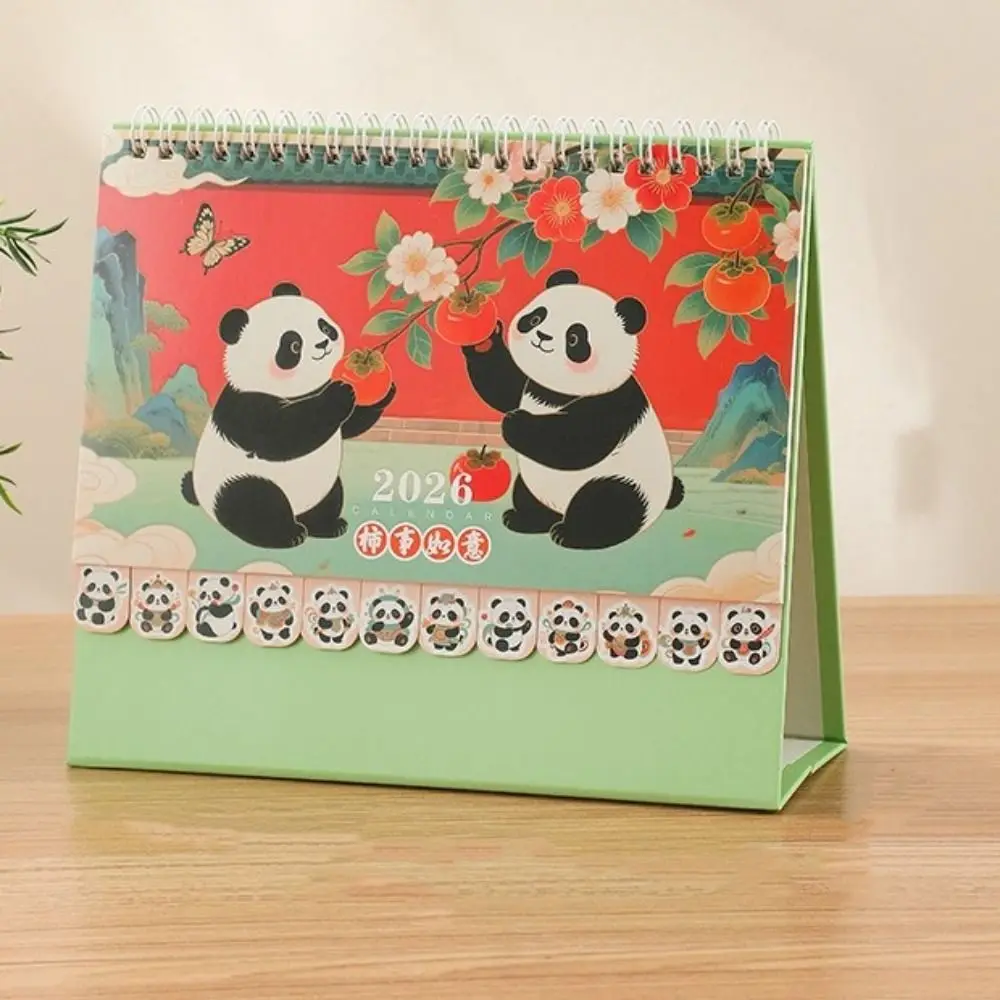 Chinese Style 2026 Desk Calendar Cartoon Horse/Panda Horse Year Calendar Month Date Display Coil Binding Schedule Planner