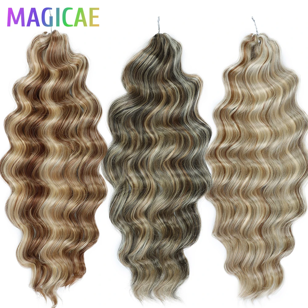 

Синтетические волосы Magicae, 26 дюймов, 3 шт., 300 г, глубокая волна, для плетения косичек, омбре, коричневый с мелированием P12/16/613, высокотемпературные