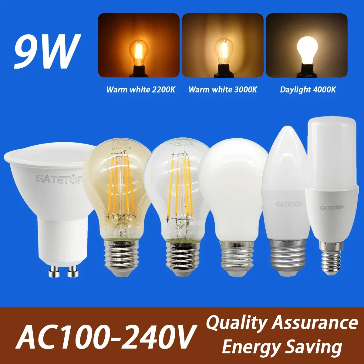 

3PCS E27 B22 E14 GU10 Base Bulb 9W Retro Edison Vintage Lamp LED Filament Bulb Spot Light AC100V-240V Glass Light Bulbs Home