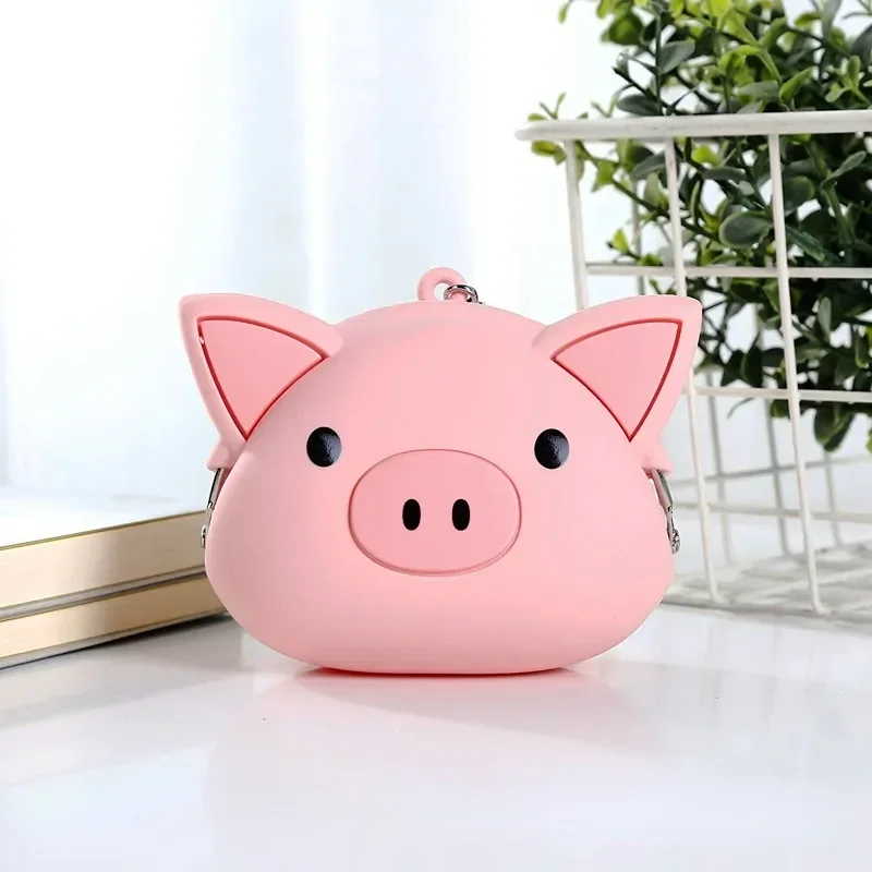 Kawaii Pink Pig Coin Purse Mini Silicone Small Coin Purse Lady Key Bag Purse Children Gift Prize Package Bluetooth Earphone Bag