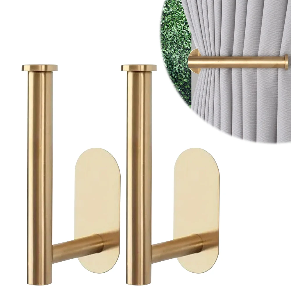 1 Pair Stainless Steel Curtain Hook Wall Mounted Curtain Pull Back Self-Adhesive Tiebacks Hook for Curtains