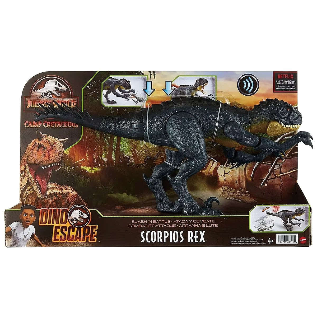 Мир Юрского периода Camp Cretaceous Scorpios Rex Dino Escape Slash N Battle Stinger Dino Экшн Звуковая фигурка Игрушки для мальчиков Рождественский подарок