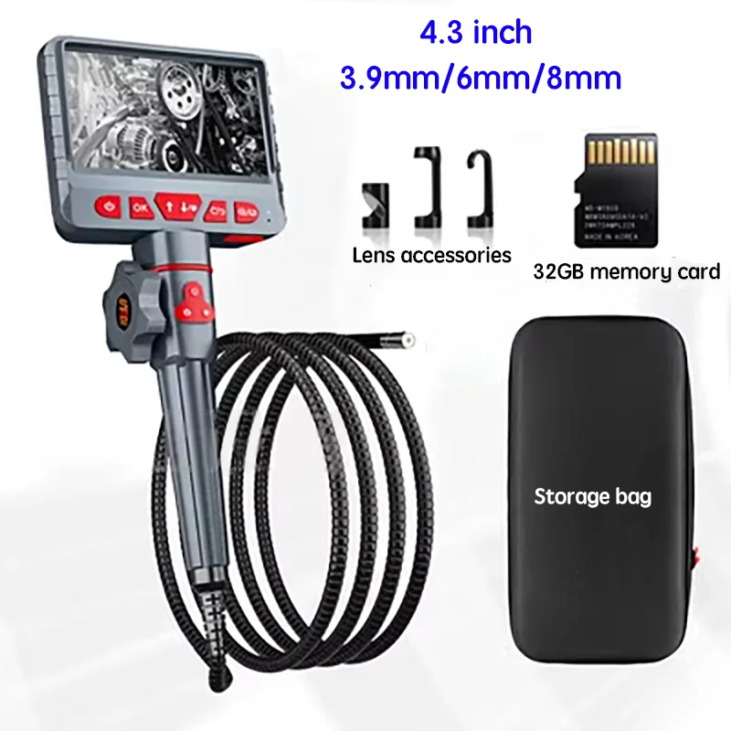 Steering Endoscope Camera 5.0inch 1m 2m 3m HD 1080P 6MM Steering Industrial Borescope Endoscope Camera Car Inspection Camera