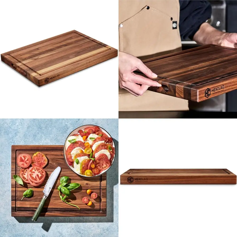 

Double-Sided Walnut Cutting Board with Juice Groove and Recessed Handles - Durable Scratch-Resistant Hardwood Kitchen Tool