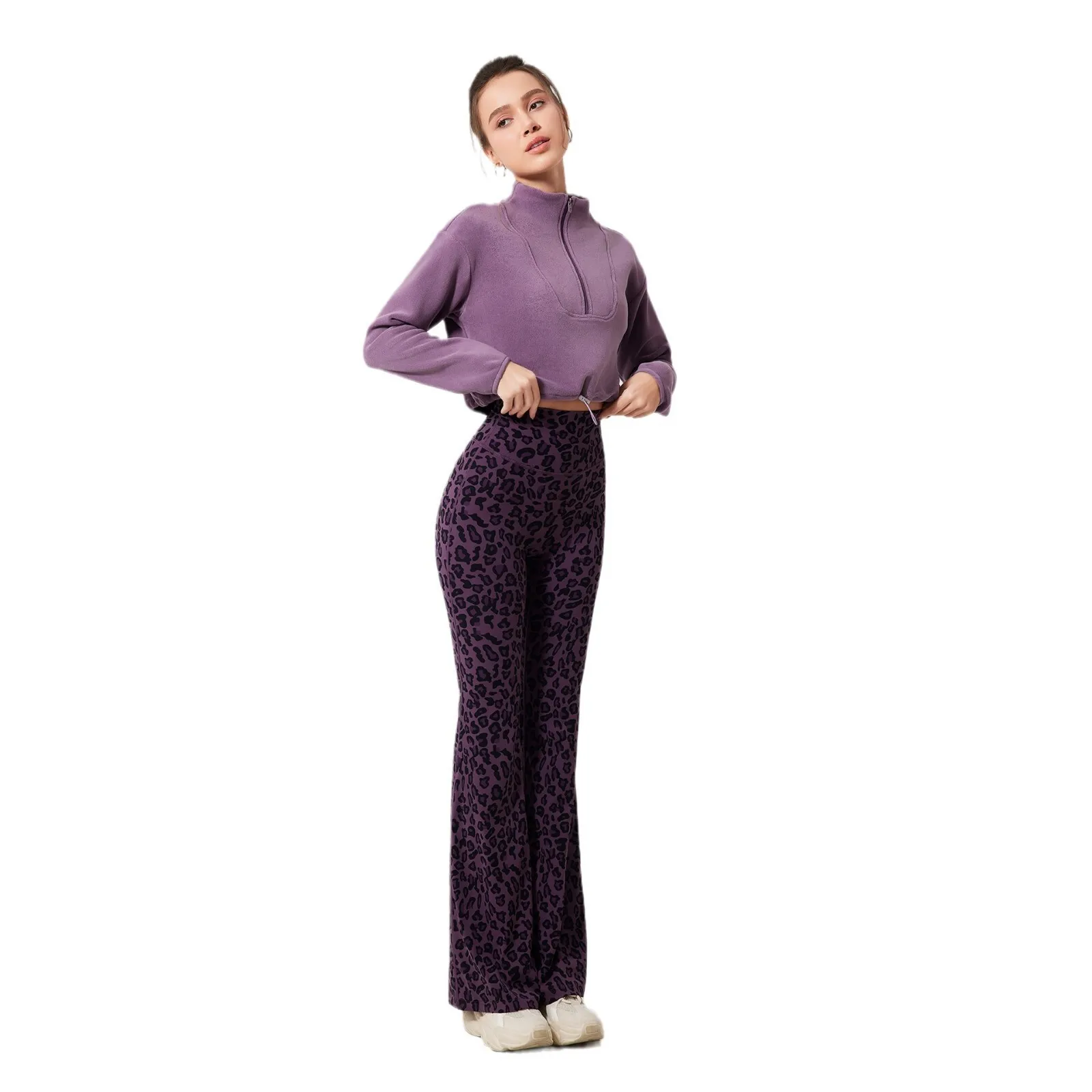 Women Yoga Pants 2025 Winter Fleece Lined Leopard Print Pants Women's High Waisted Bootcut Yoga Legging Workout Pants
