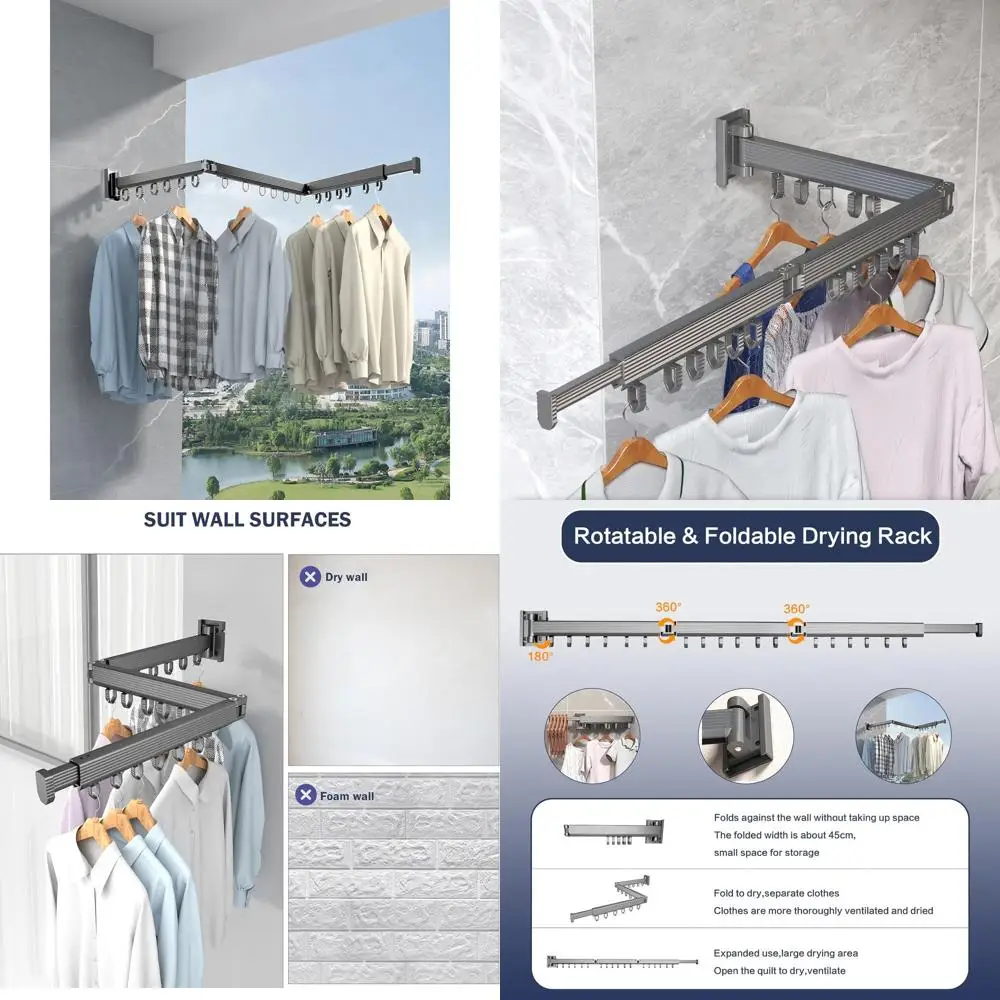 

Настенная сушилка для одежды из нержавеющей стали серого цвета 45, с крючками