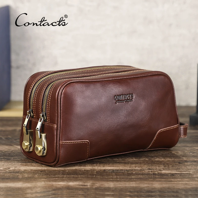 Genuine Leather Men Travel Cosmetic Bag Password Designer Portsble Toiletries Kit Organizer Makeup Wash Pouch Large Capacity