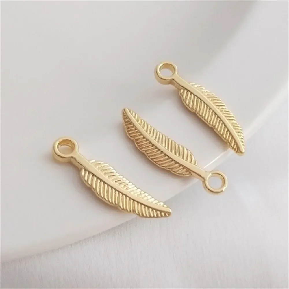 14K Gold Leaf Shaped Feather Pendant, Handmade DIY Pendant, Bracelet, Necklace, Earrings, Jewelry, Charm Pendant Accessories image 2