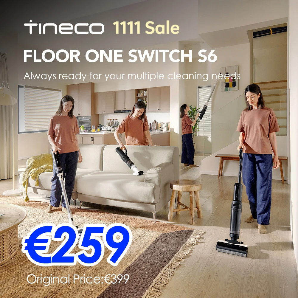 Tineco Floor One Switch S6 Nat-droogstofzuiger 5-in-1 Vloerreiniger Zelfreinigend Flitser 