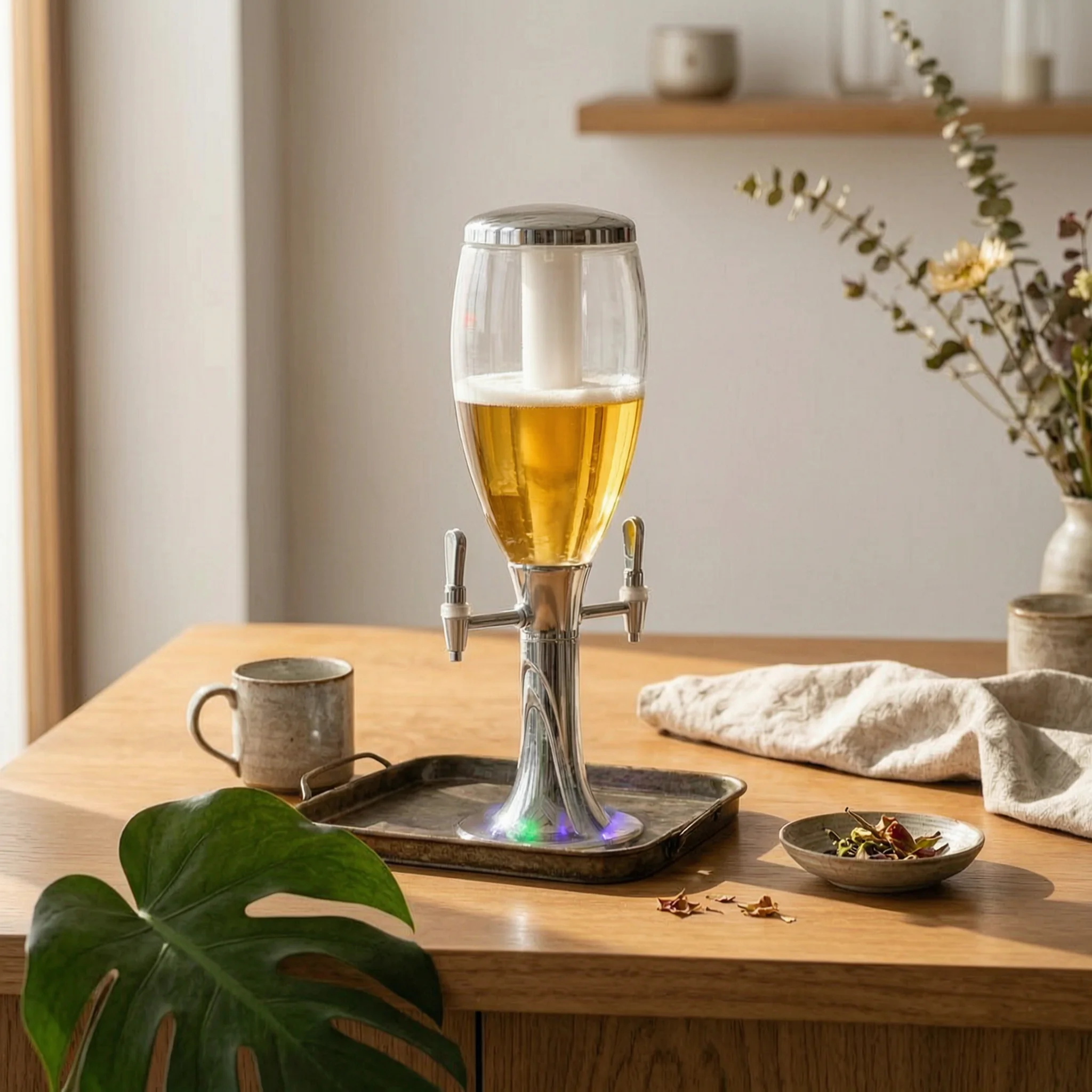 Beer Dispenser with Dual Taps Chilled Beer Dispenser with Ice Tube Drink Dispenser with Ice Column Tabletop Clear for Hosts
