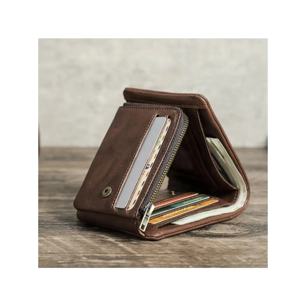 

Contact Custom Fashion Leather RFID Blocking Card Holder Men's Wallet Zipper Change Bag Full Leather Men's Wallet