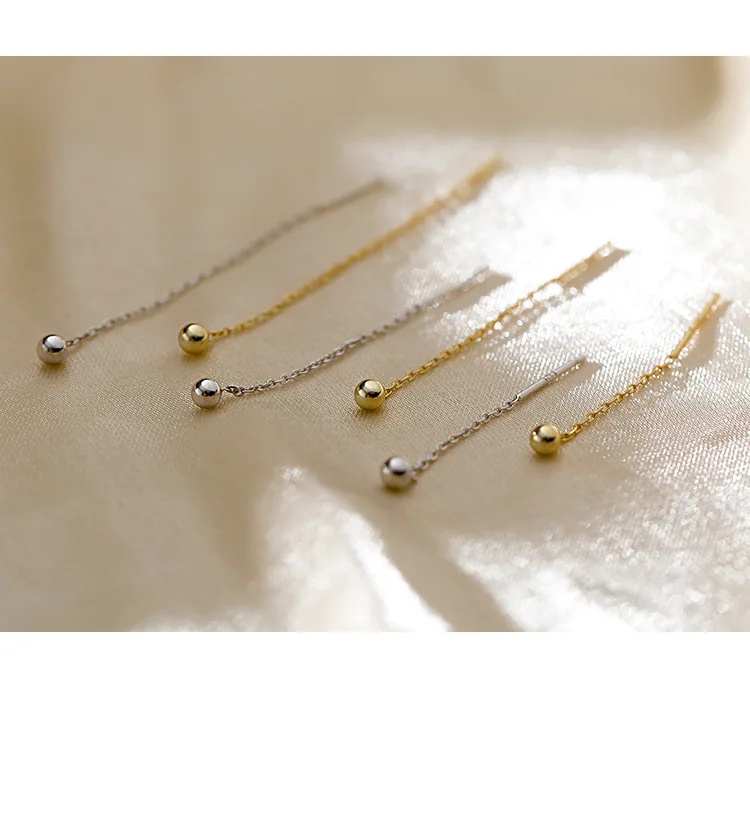 Three sizes Long Wire Tassel Thread Chain Ball Pendants Drop Earring Women\'s Ear Straight Line Hanging Earings Unusual Jewelry
