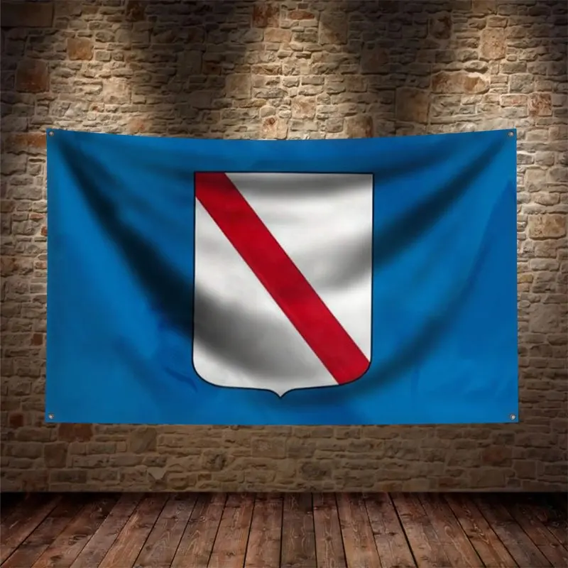 Decorative blue flag tapestry wall banner decor with red diagonal stripe and 4 rings emblem sports gift unique housewarming deco