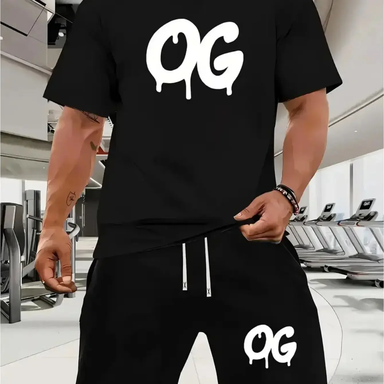 

Летний повседневный мужской комплект с простым геометрическим принтом, модный уличный наряд, дышащая мужская одежда