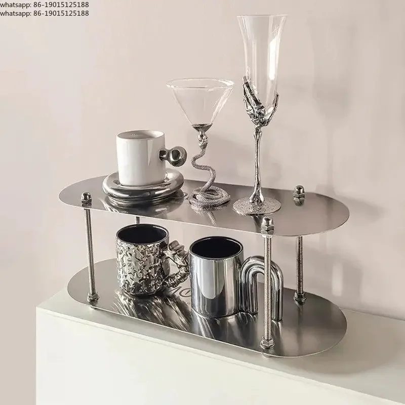 Light luxury stainless steel storage rack Household cosmetics double-layer display finishing rack