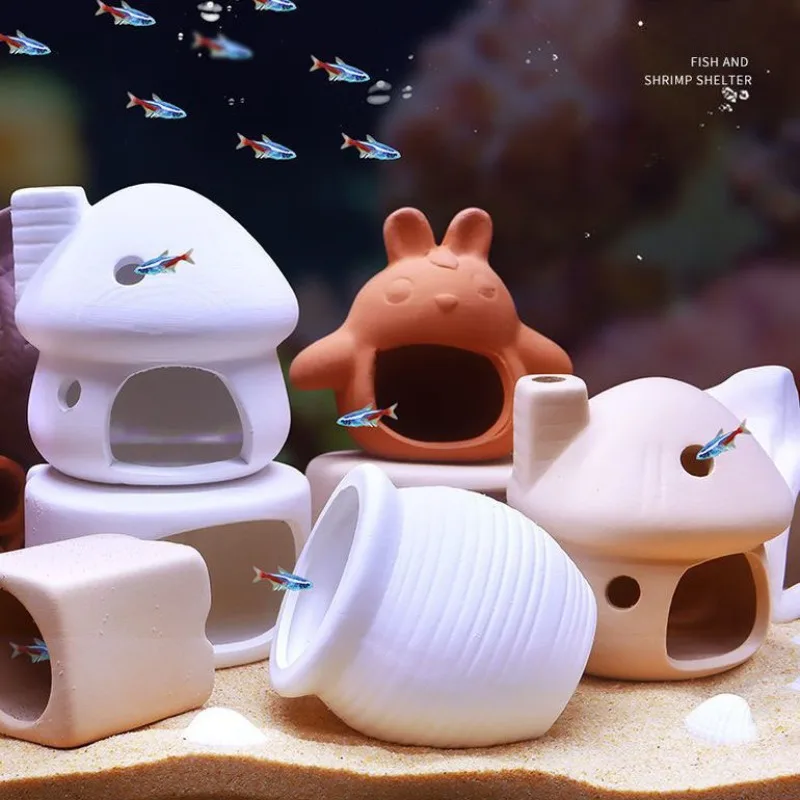Ceramics Fish Tank Decorations Clay Pot Mushroom House Fish Shelter Spawning Breeding Cave Tank Shrimp Nest Aquarium Accessories