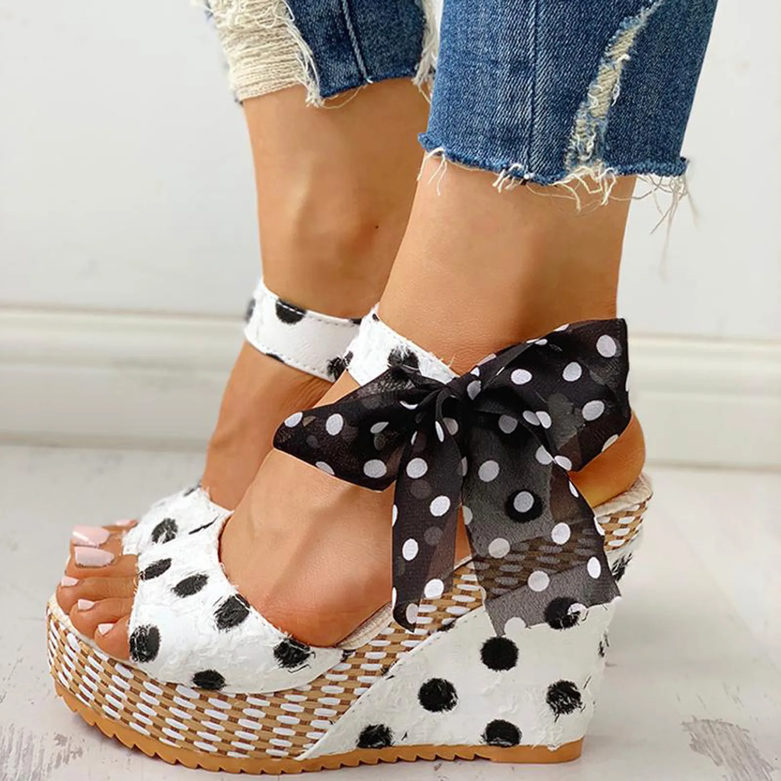 2024 Women Sandals Lace Leisure Women Wedges Heeled Women Sandals Summer Sandals Party Platform High Heels Shoes Woman