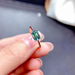 YULEM Green Rectangle Moissanite Ring New 925 Sterling Silver Gemstone Precious Gemstone Precious Gift