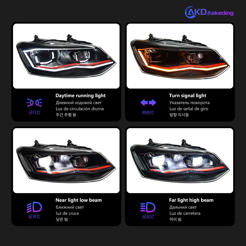 Headlights For VW POLO GTI 2010-2018 DRL Day Running Light Head Lamp LED Bi Xenon Bulbs Fog Lights Tuning POLO TSI Car Accessory