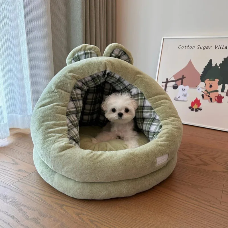

Pet Nest Semi-Surrounded Hairy Cat's Nest Kennel Yurt House Nest Winter Warm Sofa Dog Bed Mat