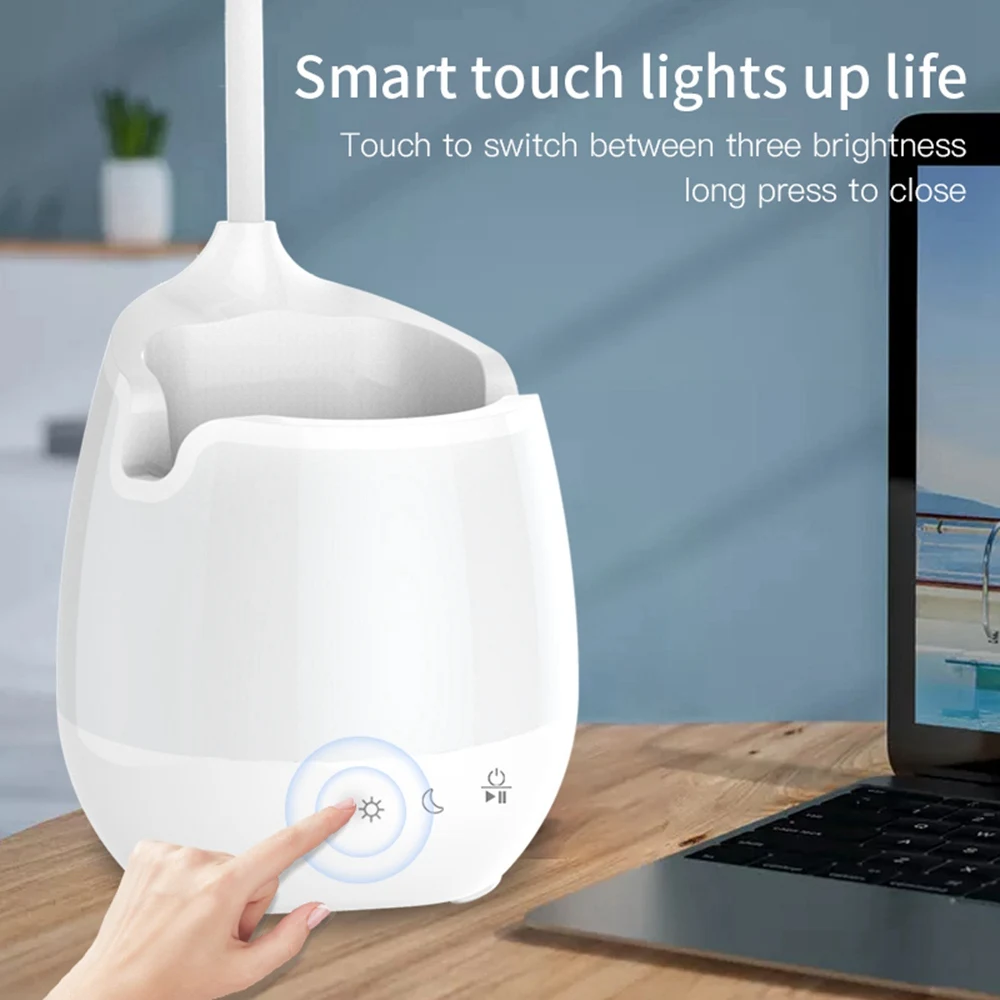 ABLJLED Lâmpada de mesa com luz noturna recarregável para leitura de livros Bluetooth Áudio RGB Luz de mesa colorida para escritório doméstico