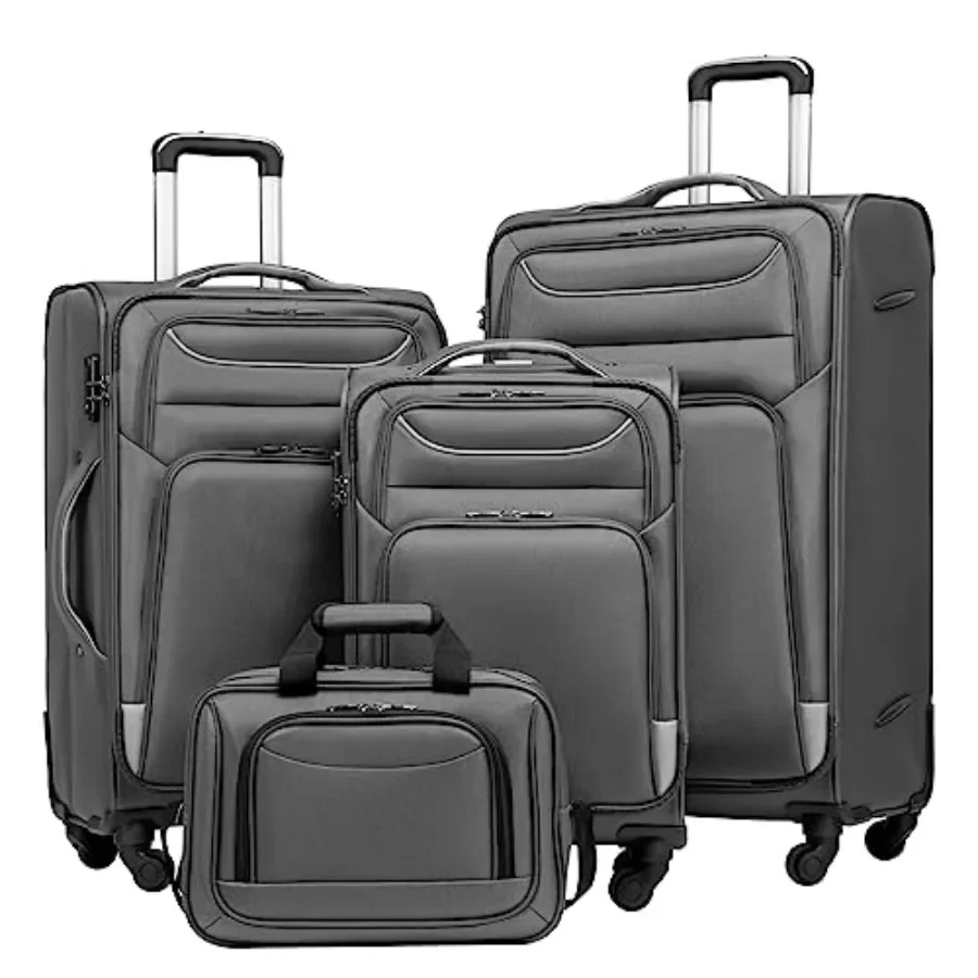 

Luggage 4 Piece Set Suitcase Spinner TSA Lock Softshell Lightweight Gray Travel Case for Business and Leisure Use