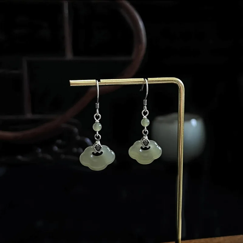 Hetian jade , new-style earrings with a sophisticated and elegant design