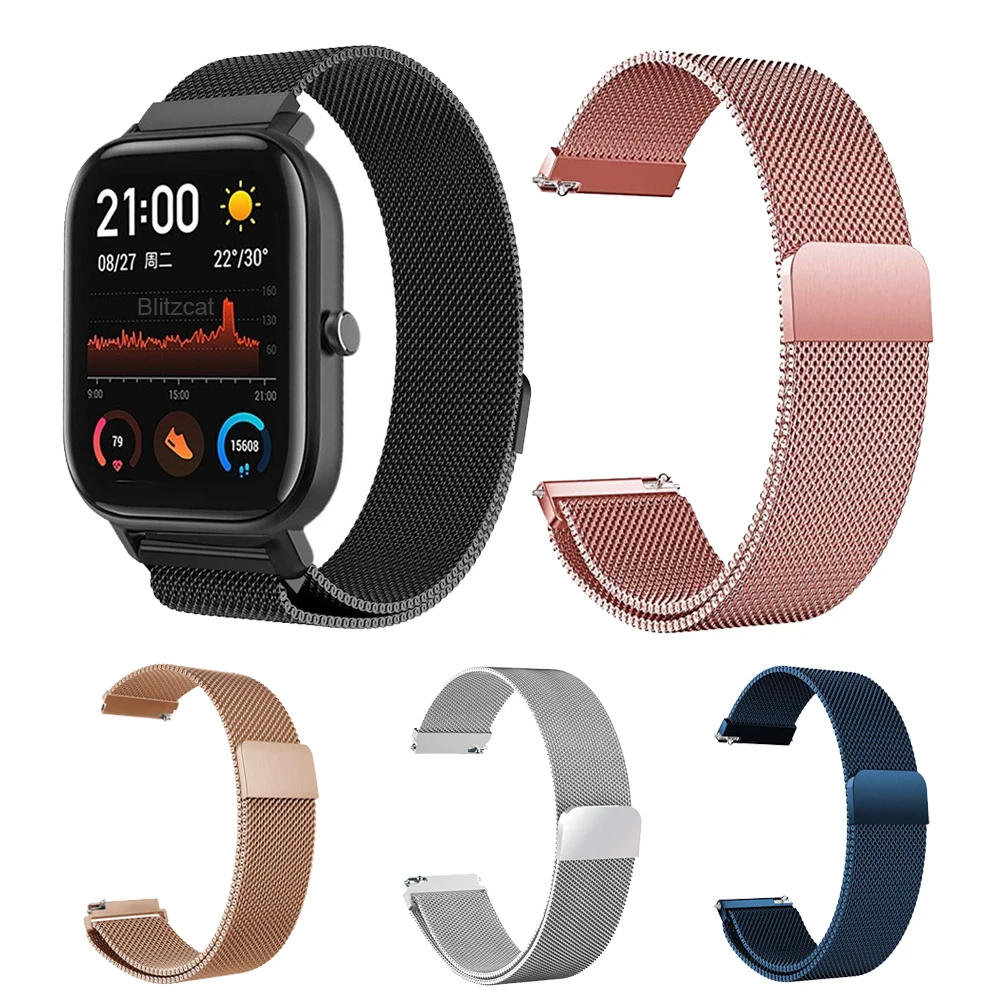 

Магнитный Wirst ремешок для Huami Amazfit GTS GTR 42 мм, металлический браслет «Миланская петля» для смарт-часов Xiaomi Amazfit Bip S Lite, 20 мм