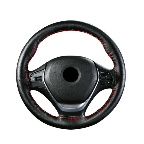 Imagen 2 del producto Cubierta trenzada para volante de coche, accesorio de cuero de microfibra para coser a mano, diámetro de 37-38cm, con agujas e hilo