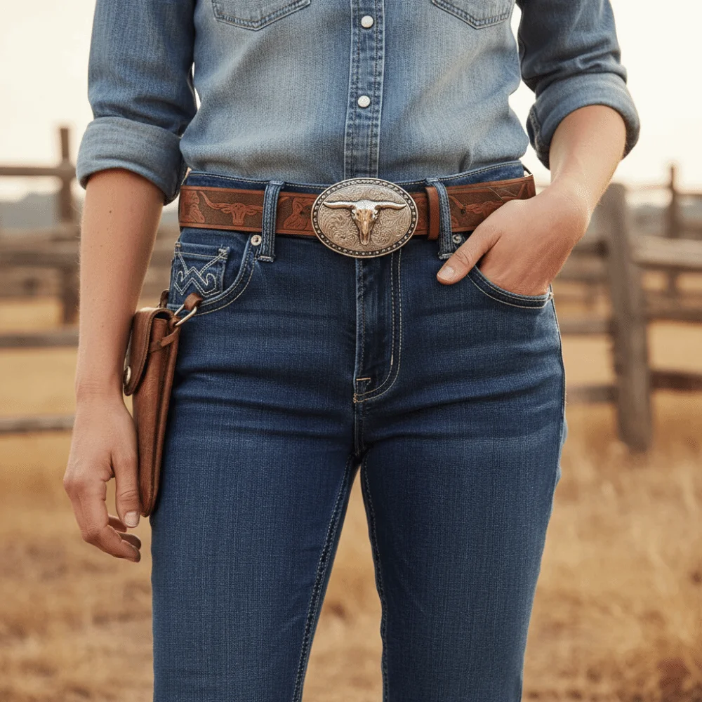 Luxury Carved Western Cowboy Belt Cow Head Buckle Retro PU Leather Belt Vintage Embossed Belt For Man Women