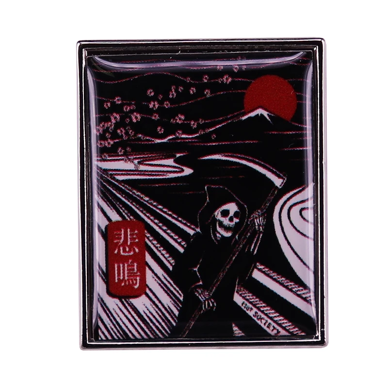 Japanese scream grim Reaper badge painting art jewelry