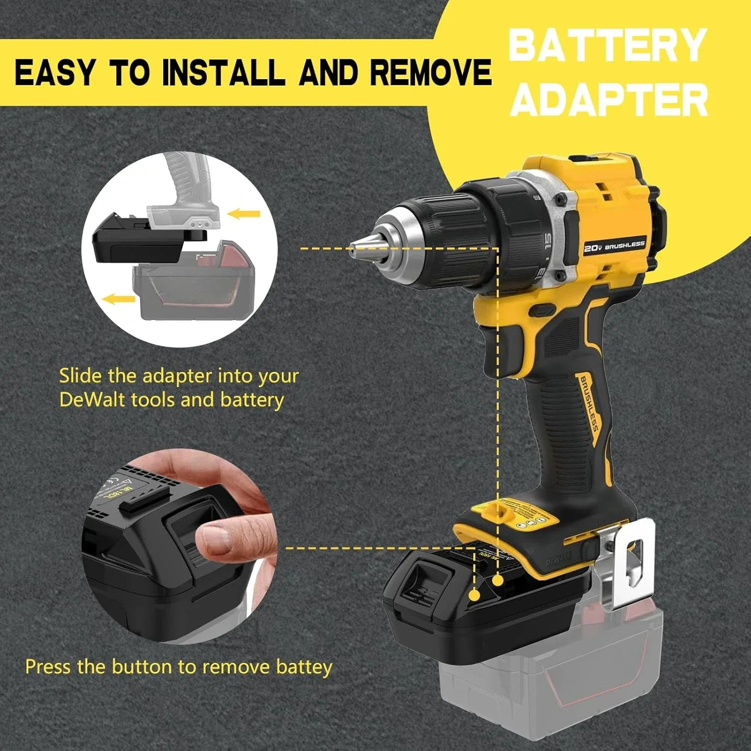 Imagem -03 - Conversor Adaptador de Bateria Bateria Li-ion Converter para Dewalt Broca Ferramenta Elétrica Milwaukee 18v 20v Mil18dl