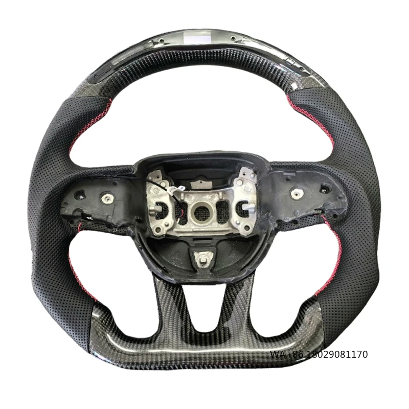 

Popular Wholesale Carbon Fiber Perforated Leather Led Steering Wheel for Dodge Challenger Car Steering Wheel
