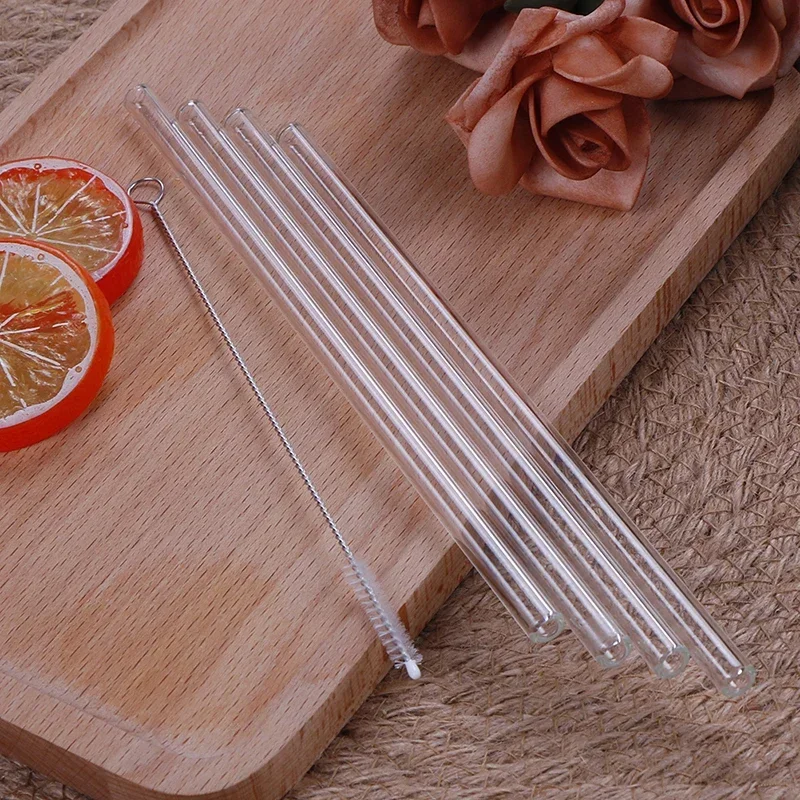4Pcs/lot Straight Glass Tube Reusable Drinking Straw Sucker with Cleaning Brush Events Party Favors Supplies Accessories