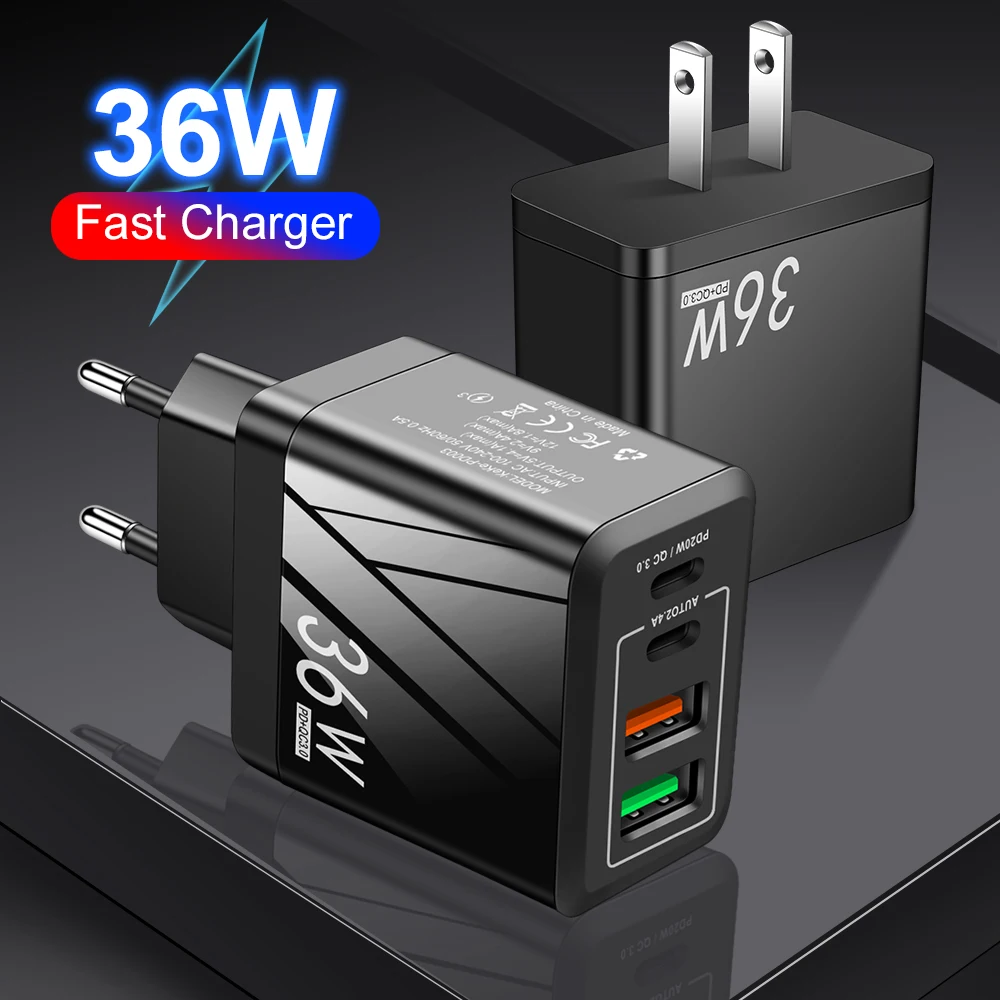 

PD 36W QC 3.0 5V 2.4A Type-c 2 USB Fast Charging Mobile Phone Charger 5V USB Power Adapter Quickly Charging For Phone