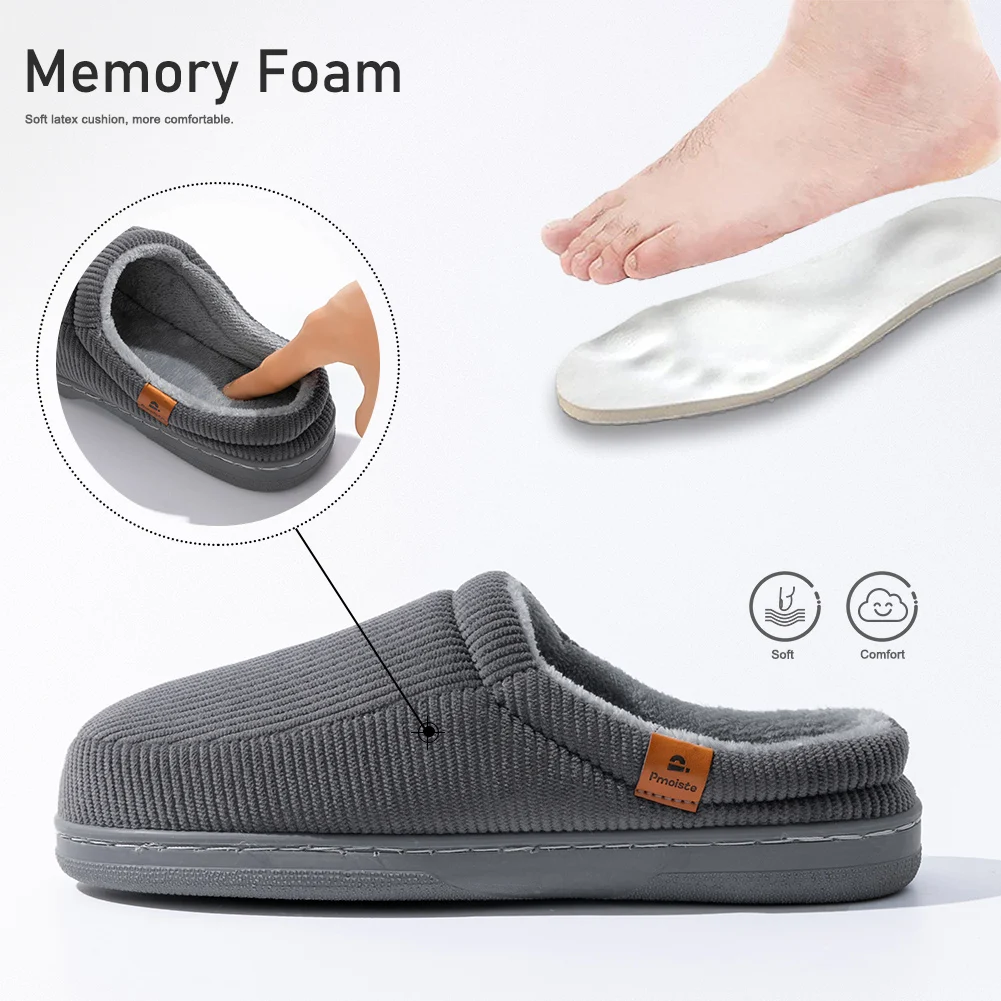 Men's Striped Corduroy Slippers TPR Sole Cushioning Memory Foam Insole Men's Warm and Soft Winter Indoor Shoes image 2