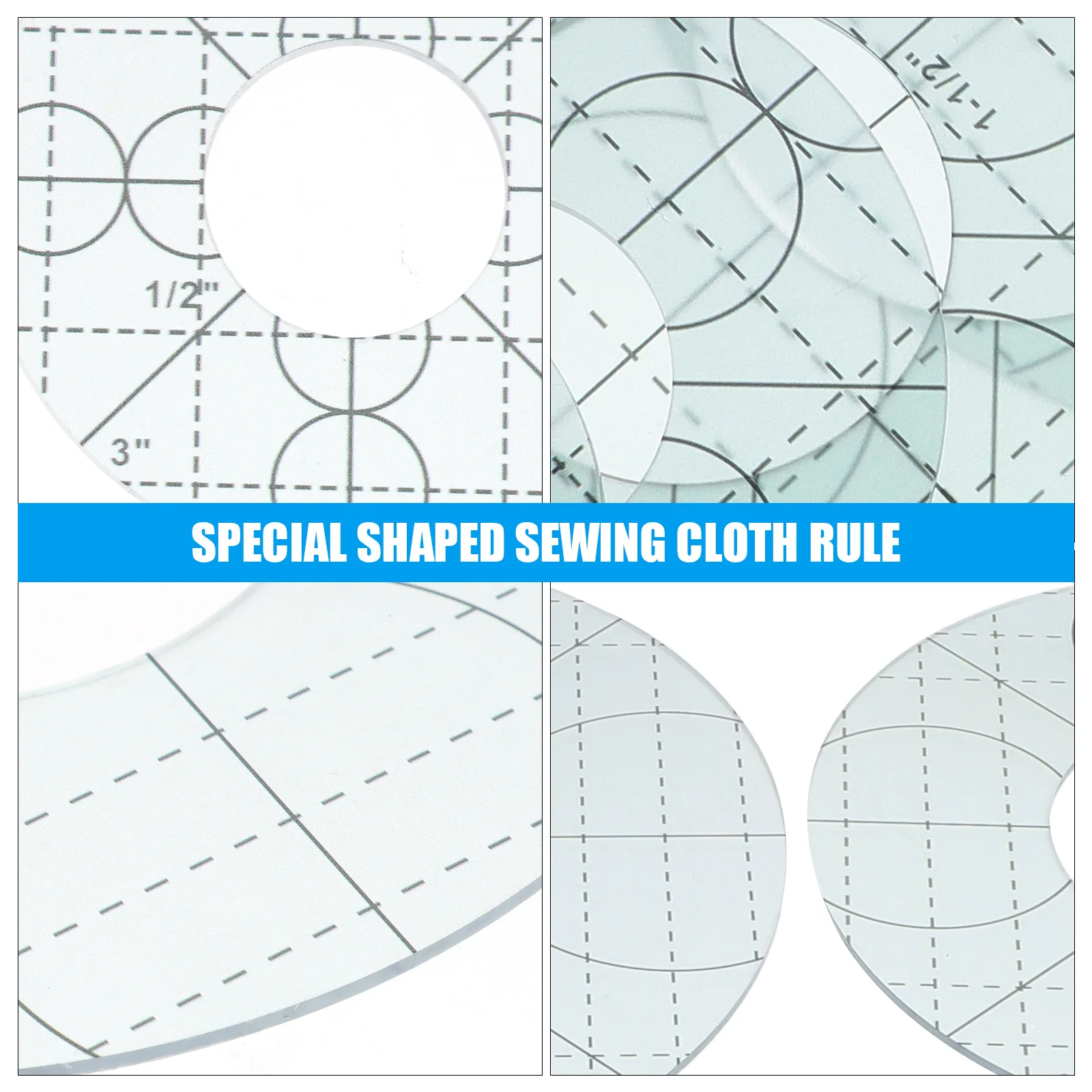 

5Pcs Circle Patchwork Ruler Quilting Templates Non-Slip Surface Acrylic Sewing Rulers Cross-Hatching DIY Fabric Tool