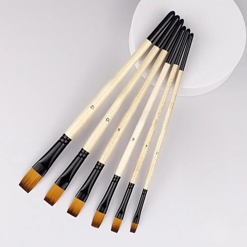 6Pcs/Set Useful Painting Brushes  Sturdy Wood Handle Oil Paint Brushes  Soft Nylon Bristle Pens Painting Brushes