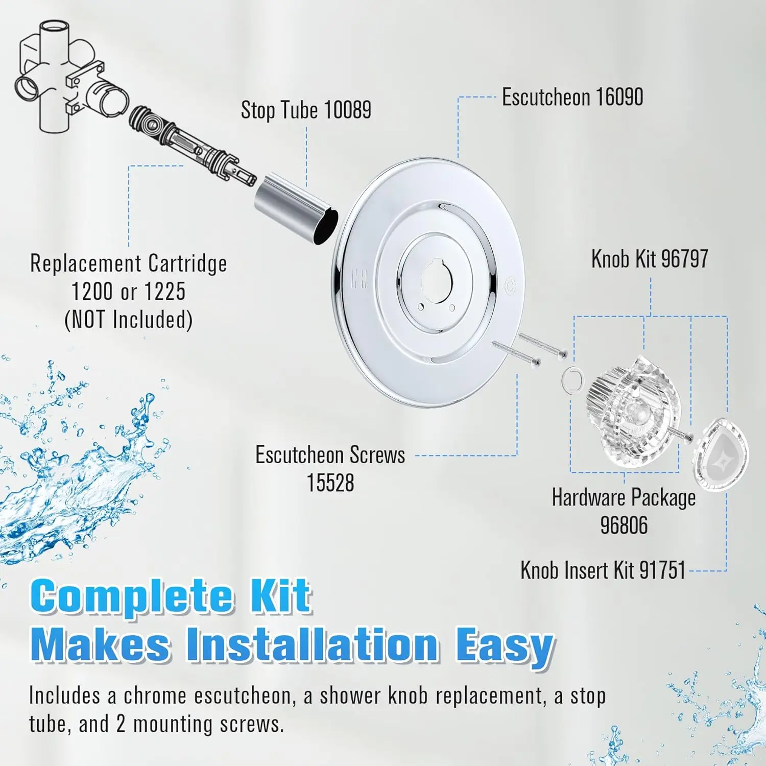 Tub & Shower Trim Kit, Chrome, Compatible with Moen Chateau T470, Single Handle, Valve Included