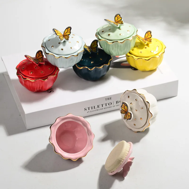 Ceramic Butterfly Jewelry Box with Lid Candy Jar Fine Home Nuts Powder Pill Sealed Jar Necklace Earrings Ring Storage Container