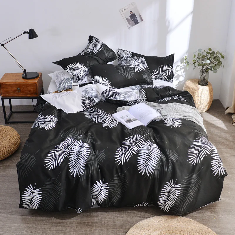 1.5/1.8/2M Bedding Set Lattice Plant Floral Geometric Pattern Quilt Cover Duvet Cover Set with 1Pc Sheet 2Pcs Pillows