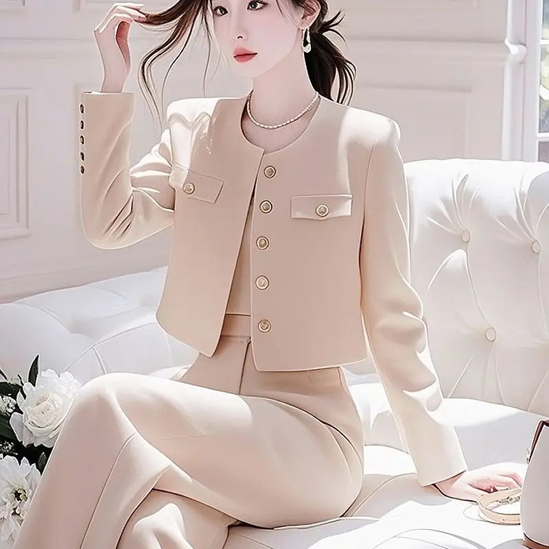 

Fashionable Women's Set Spring and Autumn Korean Version High-end Jacket Wide Leg Pants Elegant Women's Two-piece Set