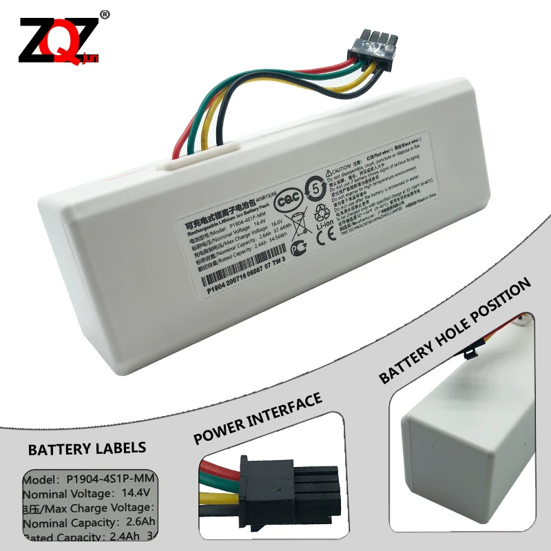 NEW 14.4V 12800mah P1904-4S1P-MM Battery For Xiaomi Mijia 1C STYTJ01ZHM Robot Vacuum Mop Cleaner Accessories battery