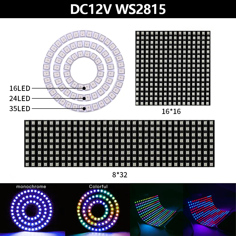 

12V WS2815 High Brightness Breakpoint Resume RGB Phantom Color Angel Ring Car Daytime Running Light Full Color LED Pixel Screen