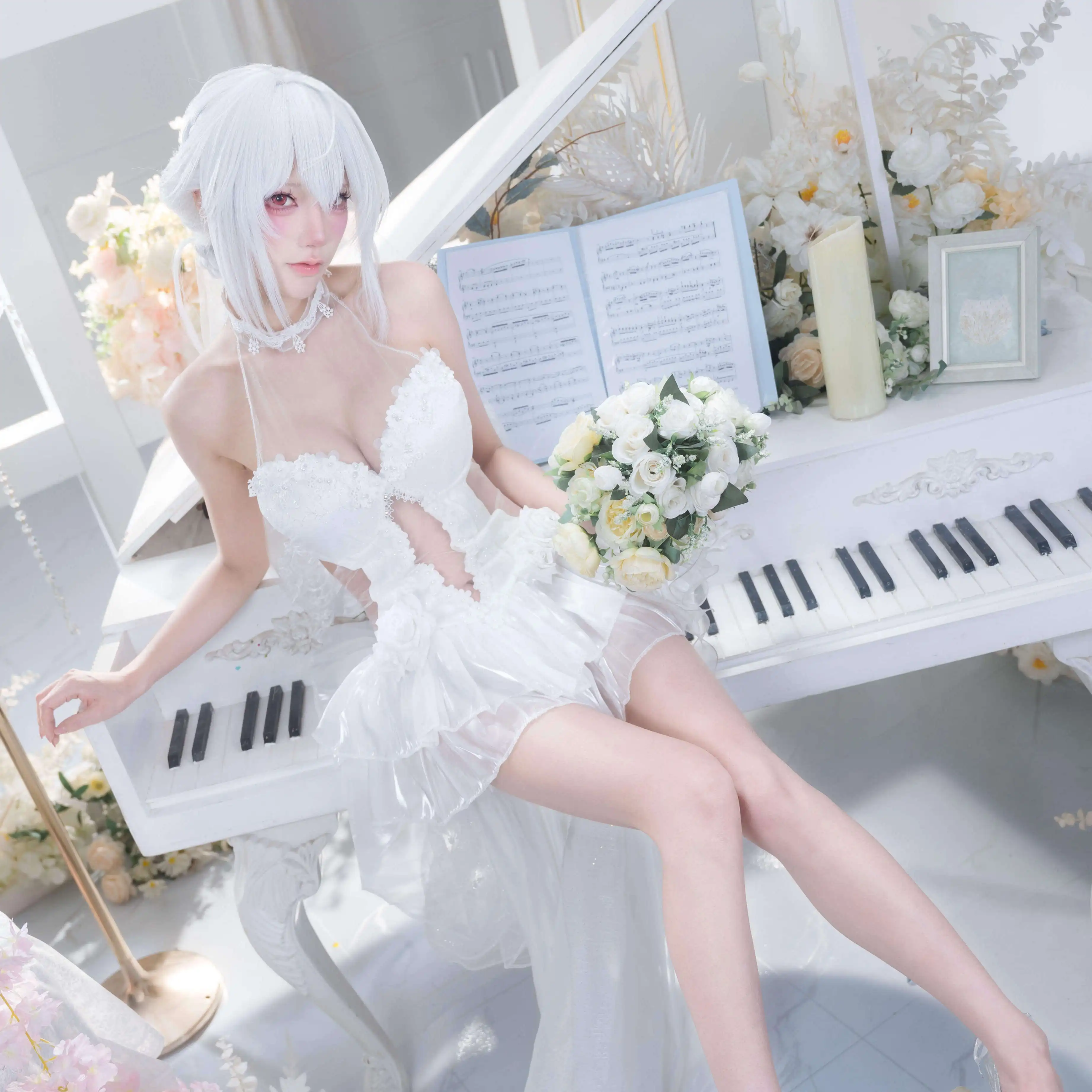 Azur Lane Sirius Cosplay Costume Oath Wedding Dress Bridal Gown White Flower Bride Cosplay Outfit Set Halloween Party Costume
