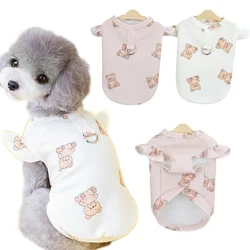 Bear Pattern Pet Dog Clothes Summer Flying Sleeve Pink Dog Hoodies Puppy Sweatshirt Tshirt with D-Ring Puppy Shirt Pomeranian XL