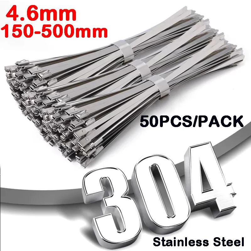 

50Pcs Width 4.6mm Stainless Steel Zip Tie Exhaust Wrap Coated Locking Cable Ties Multi-Purpose Locking Cable Metal Zip Ties