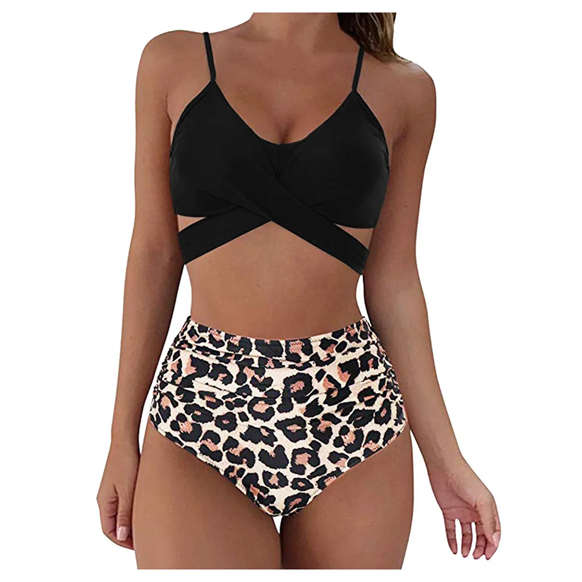 

2023 Swimsuit Leopard Cross High Waist Swimsuit Split Two Piece Swimsuit Bikini Swimsuit Women Online Celebrity Recommand